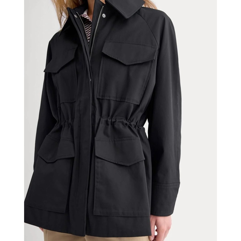 Everlane Womens XL Black Utility Field Jacket Cinched Waist‎ Four Pocket Zip